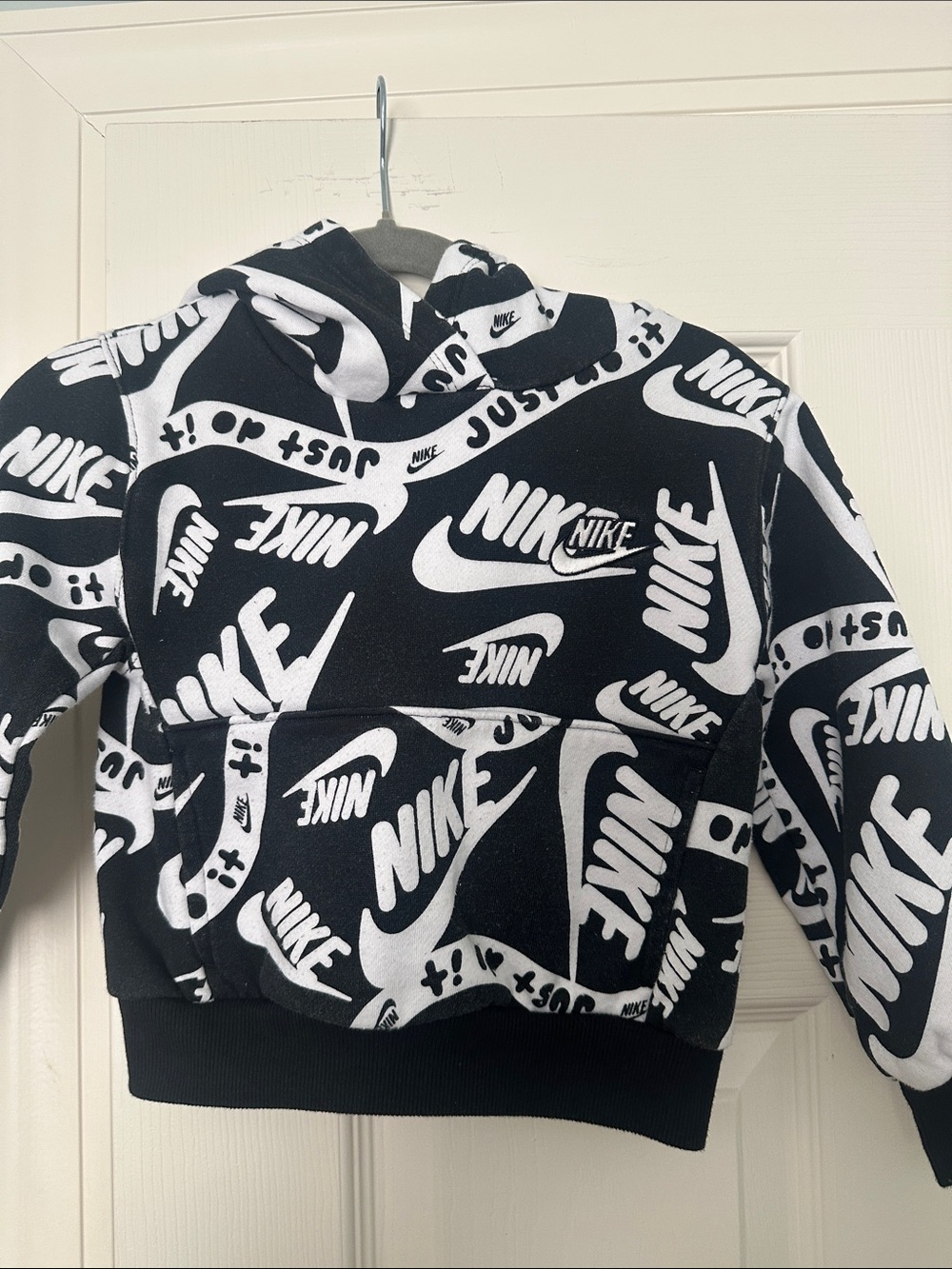 Nike Black & White Kids Logo Hoodie - Allover Swoosh Print